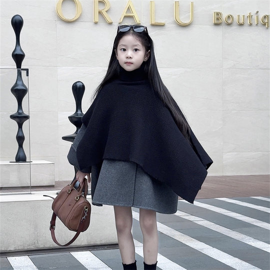Korean style children's knitted cloak, cute golden style