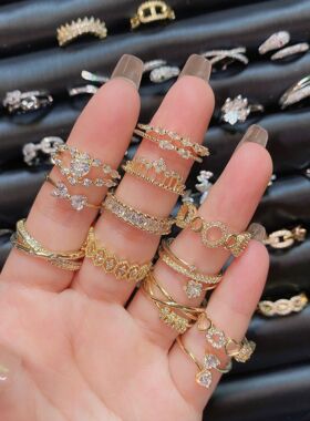 夸张欧美戒指女小众高级感轻奢锆石不掉色开口铜指环蝴蝶戒指混批