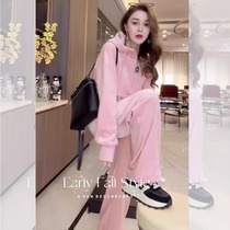 Net red explosive plus suede thickened necropolis suit women Winter Fashion foreign air Fried Street Pink Casual Sports Two Sets