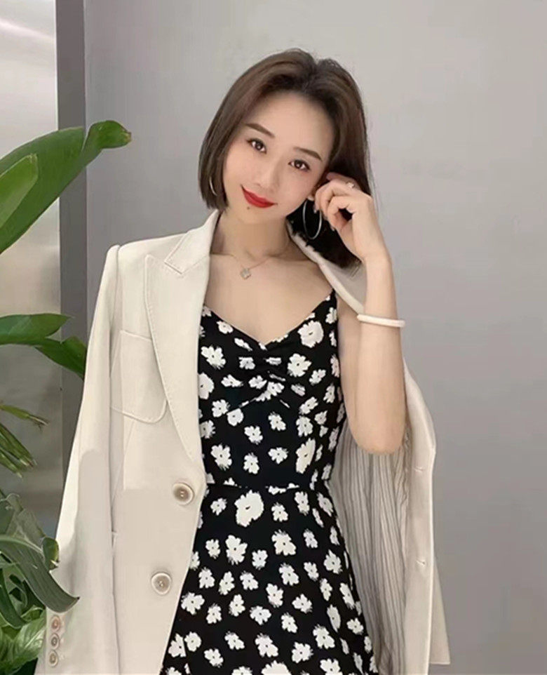 现货艾诺丝正品2022年春夏新品20229058时尚百搭印花吊带连衣裙女