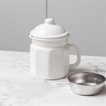 Aniseed Oil Jug Enamel Cylinder Filter Oil Pot Japan Oil Cup White Oil Storage Tank Home With Strainer Oil Bottle