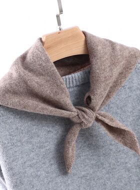 100% Wool Knitted Triangle Perforated Scarf Women's Soft War