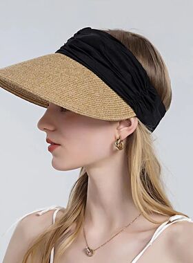 Summer Empty Top Straw Hat WIde Brim Soft Elastic Adjustable