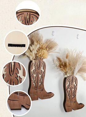 Wooden Cowboy Boot Dried Flower Plant Shelf Wall Hanging Ind