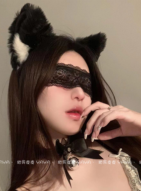 (发箍+项圈)猫耳朵铃铛头箍性感狐狸发卡女蕾丝眼罩可爱发饰装饰