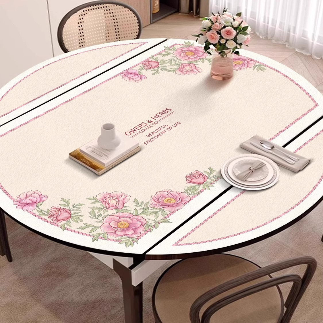 家用椭圆形可折叠餐桌桌垫圆形圆桌防水防油防烫桌布pvc弧形垫子,淘宝优惠券,粉丝福利购,淘宝优惠卷