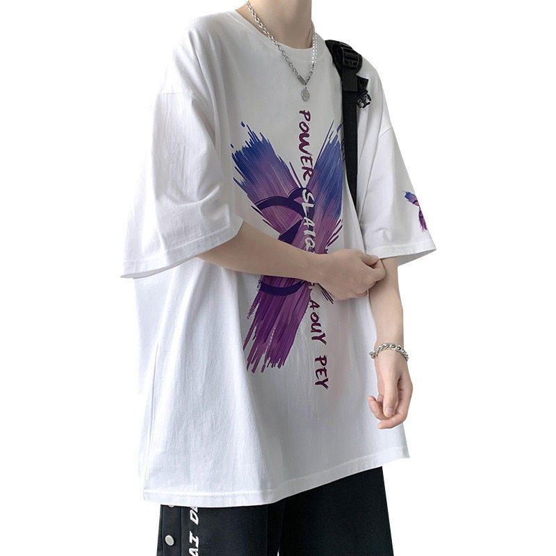 刷漆恶魔五分袖男士夏季潮牌t恤 纯饰服饰T恤