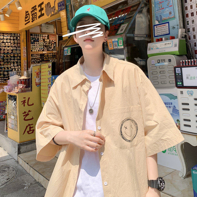 短袖男夏季五分袖百搭潮牌ins衬衫 纯饰服饰衬衫