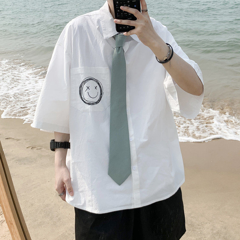 短袖男夏季五分袖百搭潮牌ins衬衫 纯饰服饰衬衫