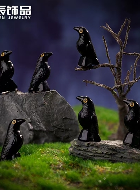 万圣节装饰黑色歪头乌鸦小摆件