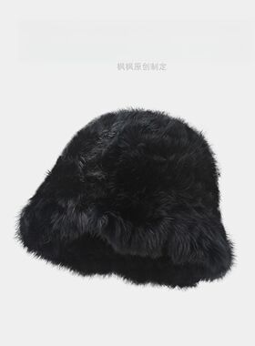 现货奔跑吧沈羽洁同款毛绒帽子女兔毛渔夫帽冬款保暖包头帽显脸小