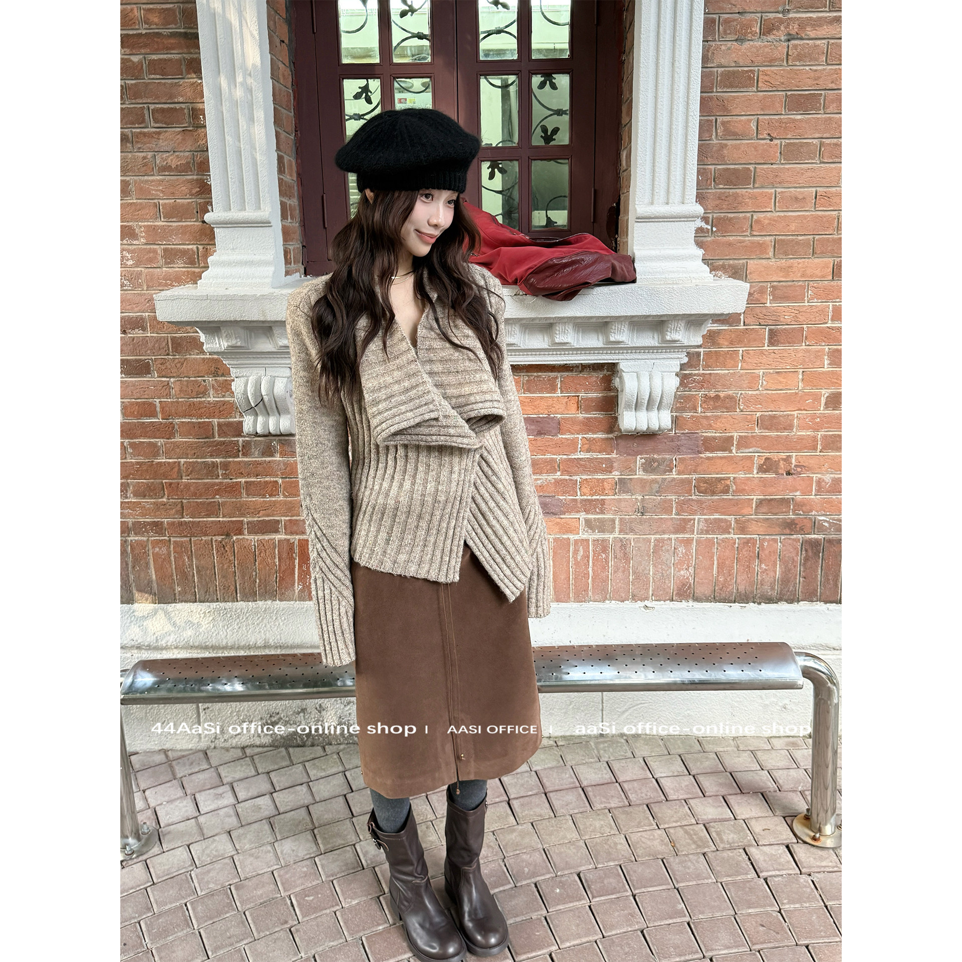 44AaSi 慕斯彩染 不规则翻领坑条开衫毛衣设计感外套秋冬上衣,淘宝优惠券,粉丝福利购,淘宝优惠卷