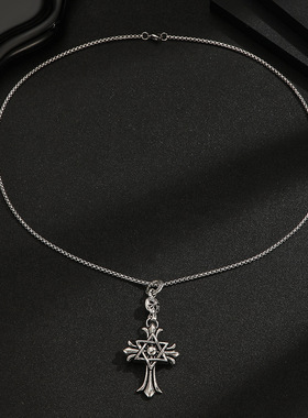克罗星复古十字架毛衣链吊坠辣妹长款朋克小众设计颈饰项链装饰
