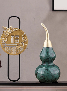 彩绘铜葫芦纯铜手工锻打中式非遗传承家居客厅玄关摆设工艺装饰品