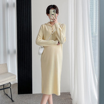 孕妇秋冬连衣裙中长款时尚宽松显瘦帽衫可哺乳百搭冬季针织毛衣裙