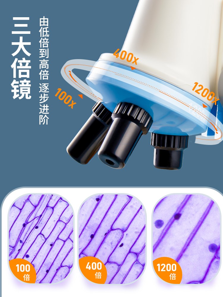 儿童科学实验显微镜1200倍家用便携式放大镜中小学生中考显微镜男孩生日玩具礼物高清生物专业超清高倍看细菌 - 图1