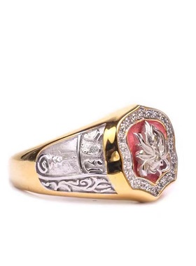 种花家无事牌银黄财神指环式复古潮流风格银