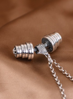 种花家无事牌s925银健身哑铃吊坠男女时尚个性举重潮人项链挂件