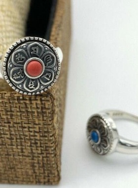 种花家无事牌925银六字真言情侣戒指男士霸气个性食尾指环复古