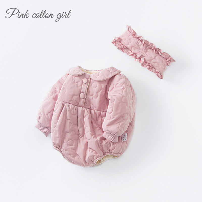婴儿衣服秋冬套装加厚新生公主哈衣 粉棉童连身衣/爬服/哈衣