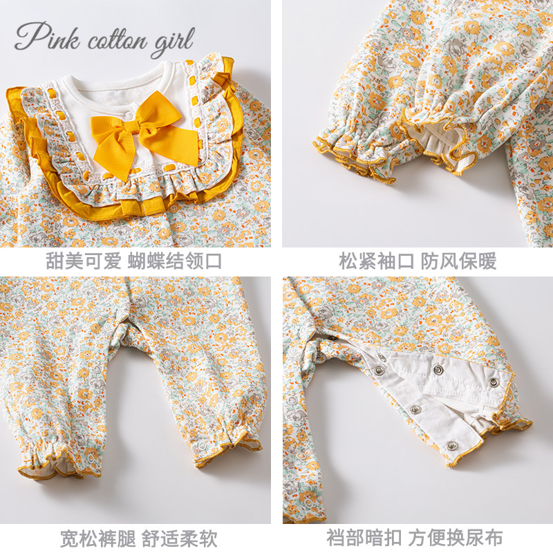 婴儿衣服秋冬套装加厚新生满月哈衣 粉棉童连身衣/爬服/哈衣