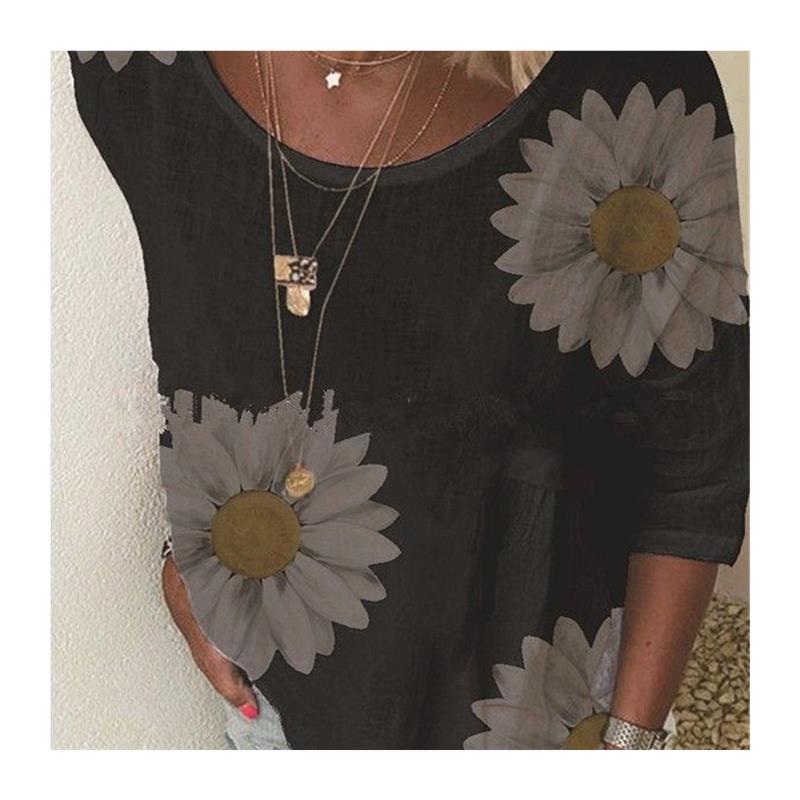 Womens Sleeve Chrysanthemum Round Three-quarter Neck Summer - 图3