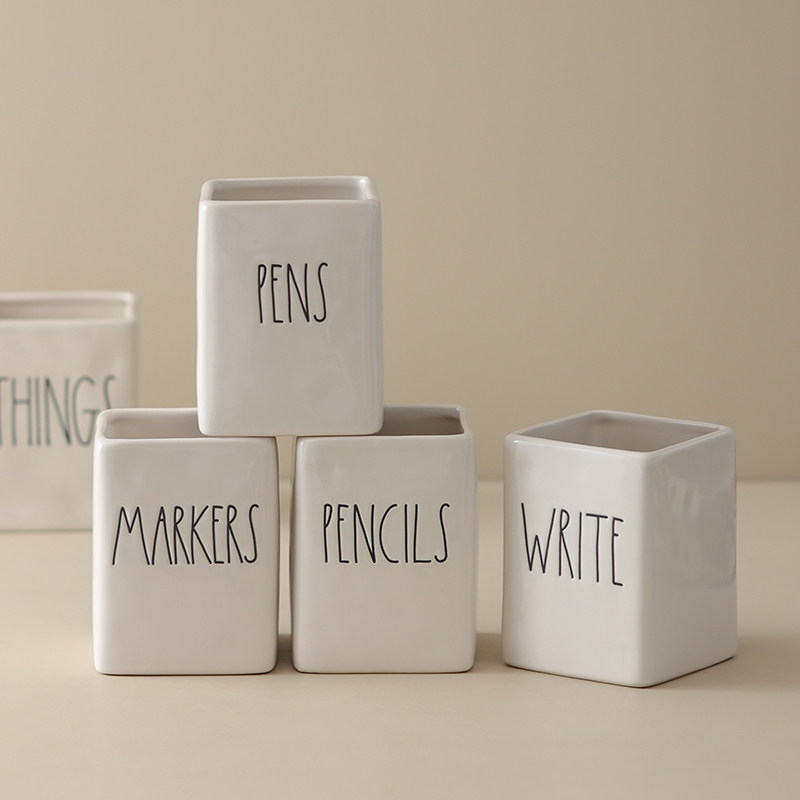 美国RD英文字母收纳筒简约陶瓷笔筒化妆刷牙膏收纳桶厨房梳子筒,淘宝优惠券,粉丝福利购,淘宝优惠卷