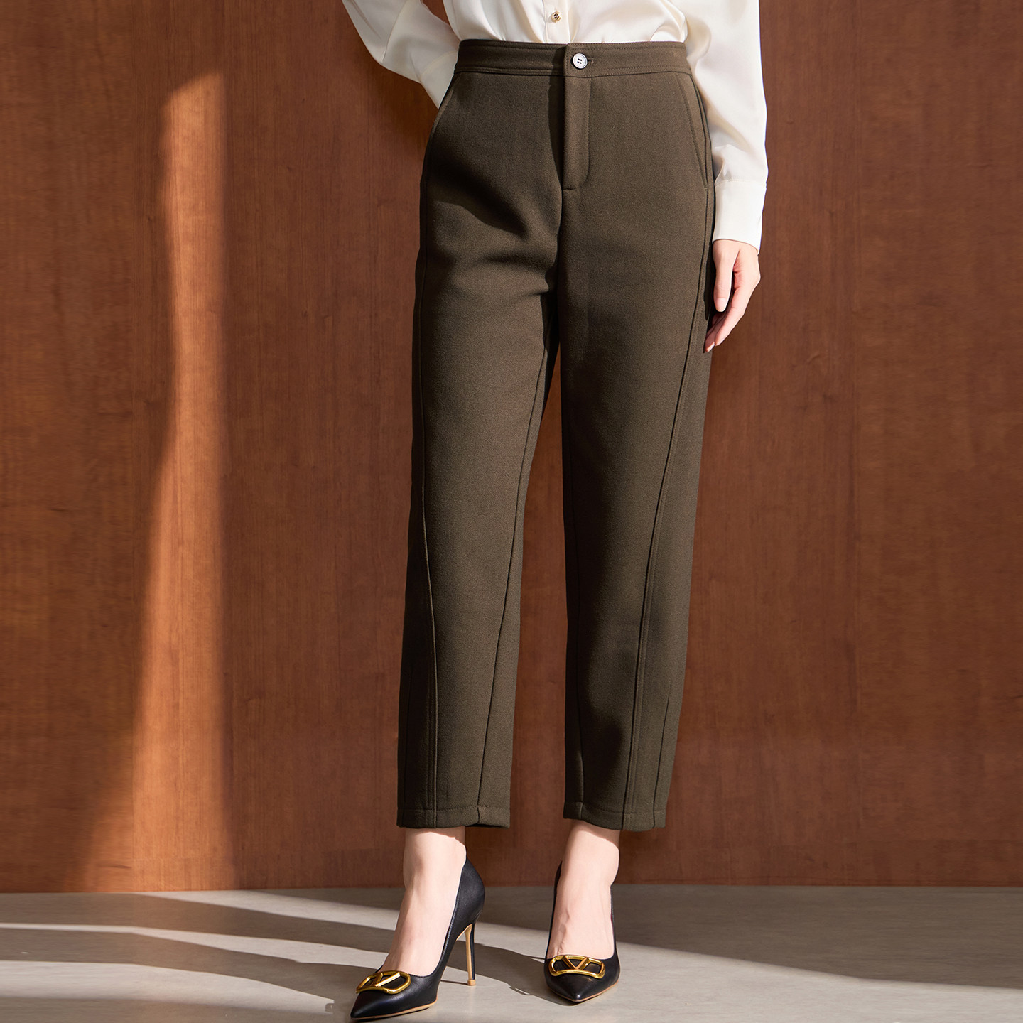 马天奴2025秋冬新款咖色高腰直筒显瘦休闲裤子时尚百搭通勤职场女 - 图2