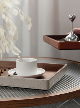 高级感长方形胡桃木托盘收纳摆件