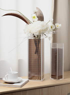 亚克力条纹花器客厅插花轻奢摆件