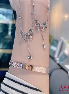 蝴蝶结爱心纯银项链女时尚气质