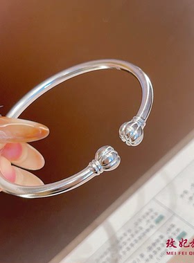 南瓜头纯银手镯女简约百搭网红