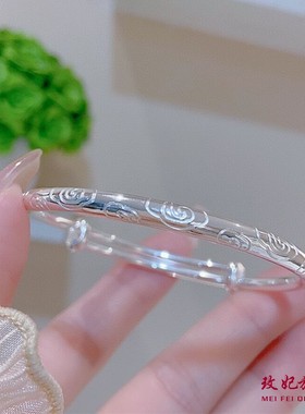 祥云纯银手镯女女实心推拉调节