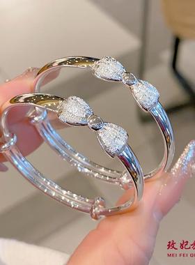 碎冰冰蝴蝶结纯银手镯宝宝儿童款