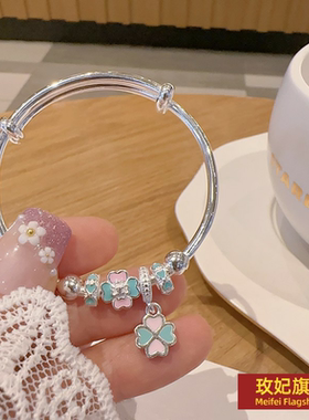 原创设计女银饰正生纯银四叶手镯