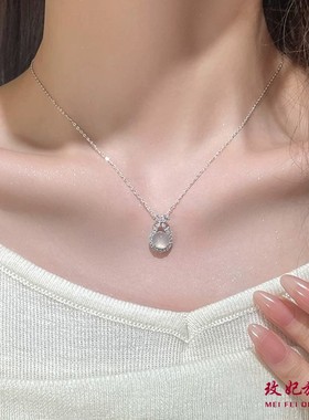 白玉髓蝴蝶结纯银项链女简约百搭