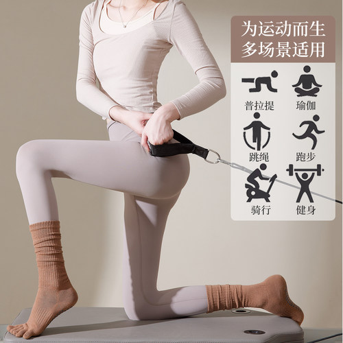 五指瑜伽袜子防滑专业女普拉提训练室夏季内运动专用分趾堆堆长筒 - 图3