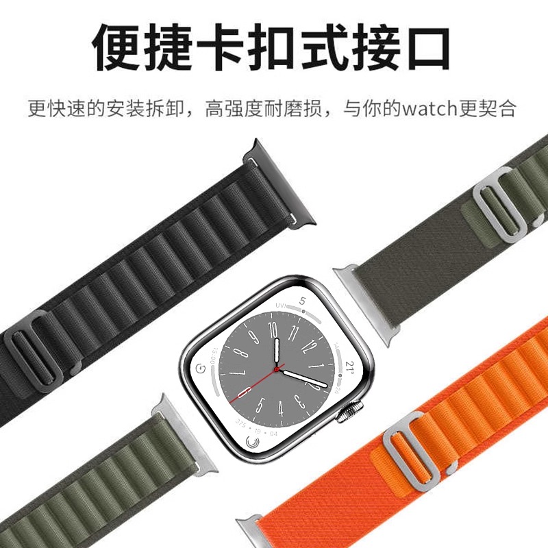 适用苹果S8手表applewatch9表带ultra2新款iwatch8高山回环S9尼龙S7运动7男士SE女款S6创意编织6代智能iPhone - 图0