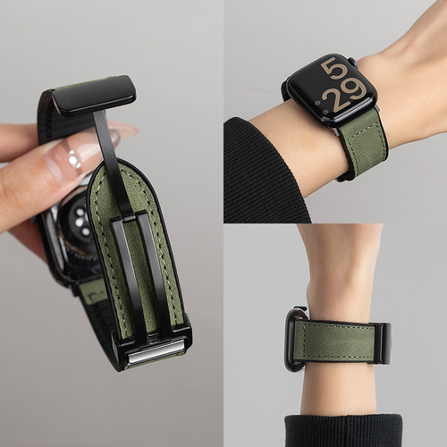 适用iWatch11苹果手表S10表带applewatch8新款3疯马纹高级真皮S11春夏S9磁吸闪扣金属S6运动7SE女6男Ultra2 - 图2