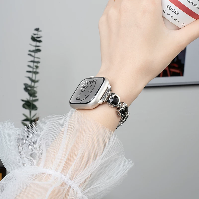 Подходит для ремешка iwatch9 Apple S9 watch applewatch8 Hello Kitty новый S8 zircon инкрустированный S7 высококачественный металл 7 милый женский образ S10 креативный 10 модный осень-зима умные watch