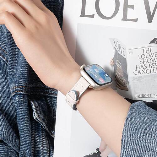 适用iwatch11苹果S11手表牛仔表带S9真皮applewatch9可爱S10夏天SE3高级感S8复古新款S6女款小众10代创意智能 - 图2