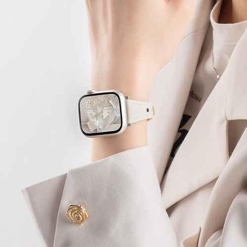 匠戴适用苹果S10手表iwatch11表带applewatch9创意C字扣S9新款真皮10高级腕带S8复古小众女生3智能S7夏天时尚 - 图1