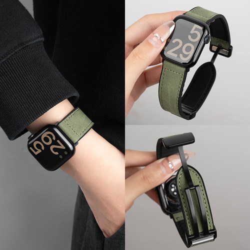 适用iWatch11苹果手表S10表带applewatch8新款3疯马纹高级真皮S11春夏S9磁吸闪扣金属S6运动7SE女6男Ultra2 - 图3
