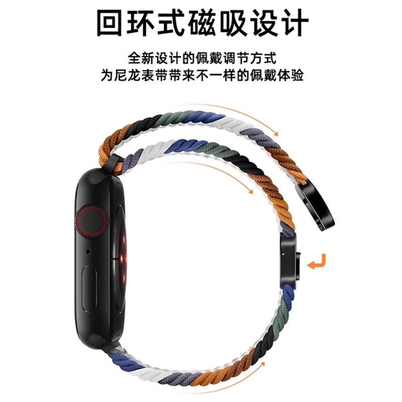 适用iwatch8表带S9苹果手表applewatch9夏天新款S8尼龙S7编织7磁吸S6透气SE男高级ultra女生运动iphonewatch - 图1