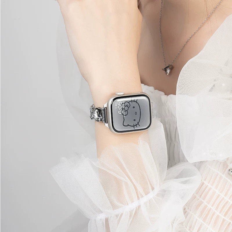 Подходит для ремешка iwatch9 Apple S9 watch applewatch8 Hello Kitty новый S8 zircon инкрустированный S7 высококачественный металл 7 милый женский образ S10 креативный 10 модный осень-зима умные watch