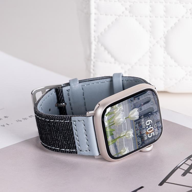 适用iwatch8苹果S9手表牛仔表带S8皮质applewatch9可爱夏天SE高级感S7复古S10新款S6女款小众5代创意10智能潮