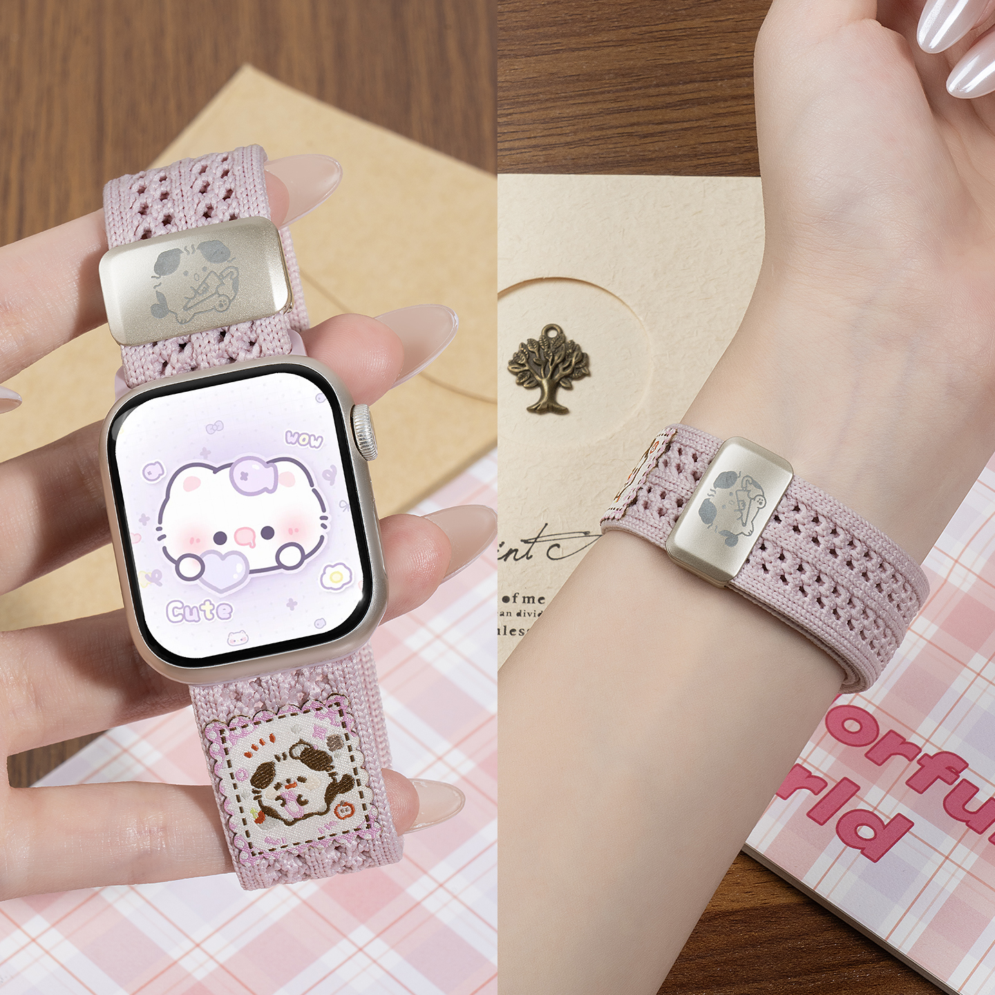 匠戴适用iwatch11表带苹果S11手表applewatch10新款可爱猫咪针织S10尼龙编织S8运动8女生S9磁吸11腕带夏天SE3 - 图0