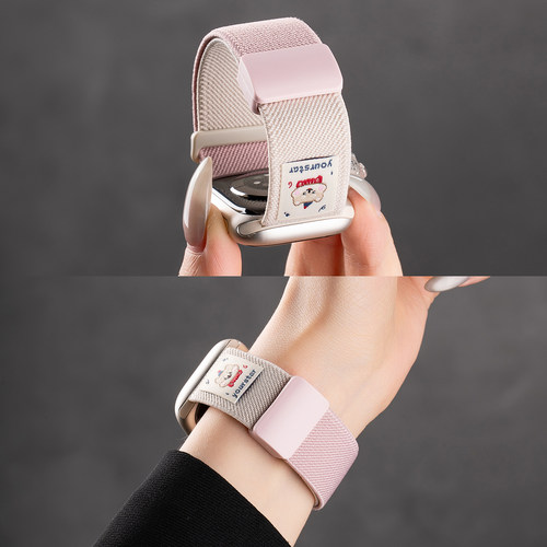 匠戴适用苹果S11手表iwatch11表带applewatchs10新款酒红拼色夏天11可爱小狗智能s9编织运动女SE3磁吸扣尼龙 - 图2