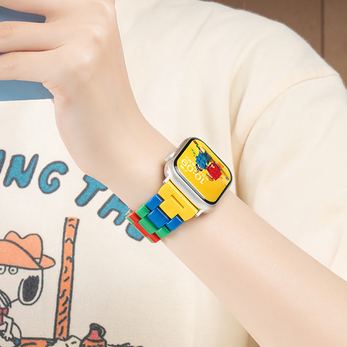 匠戴适用苹果S10手表iwatch11表带applewatch9新款S9乐高拼色树脂8夏季女生SE可爱腕带运动卡通创意高级3智能 - 图2