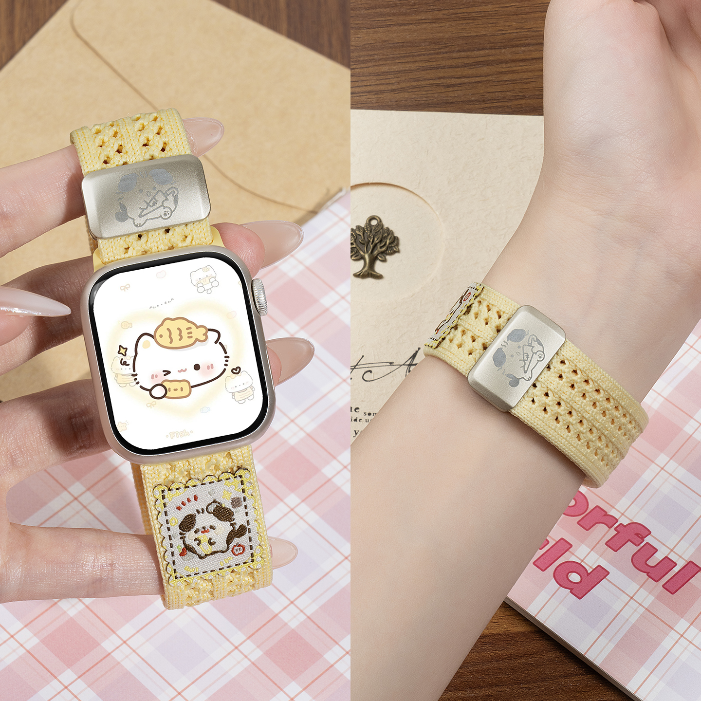 匠戴适用iwatch11表带苹果S11手表applewatch10新款可爱猫咪针织S10尼龙编织S8运动8女生S9磁吸11腕带夏天SE3 - 图2